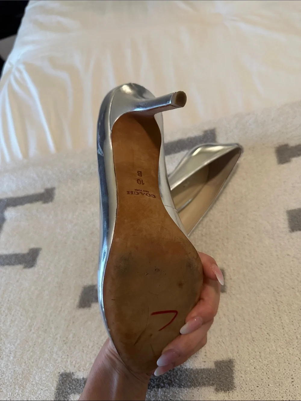 Silver Chrome Coach heels size 10